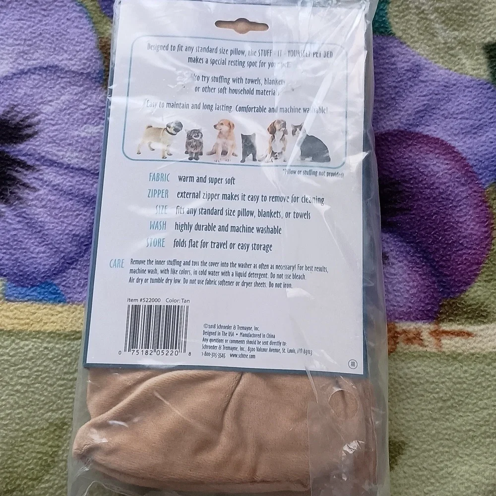 Stuff-It-Yourself pet bed cover, color tan. Fits standard size pillows.